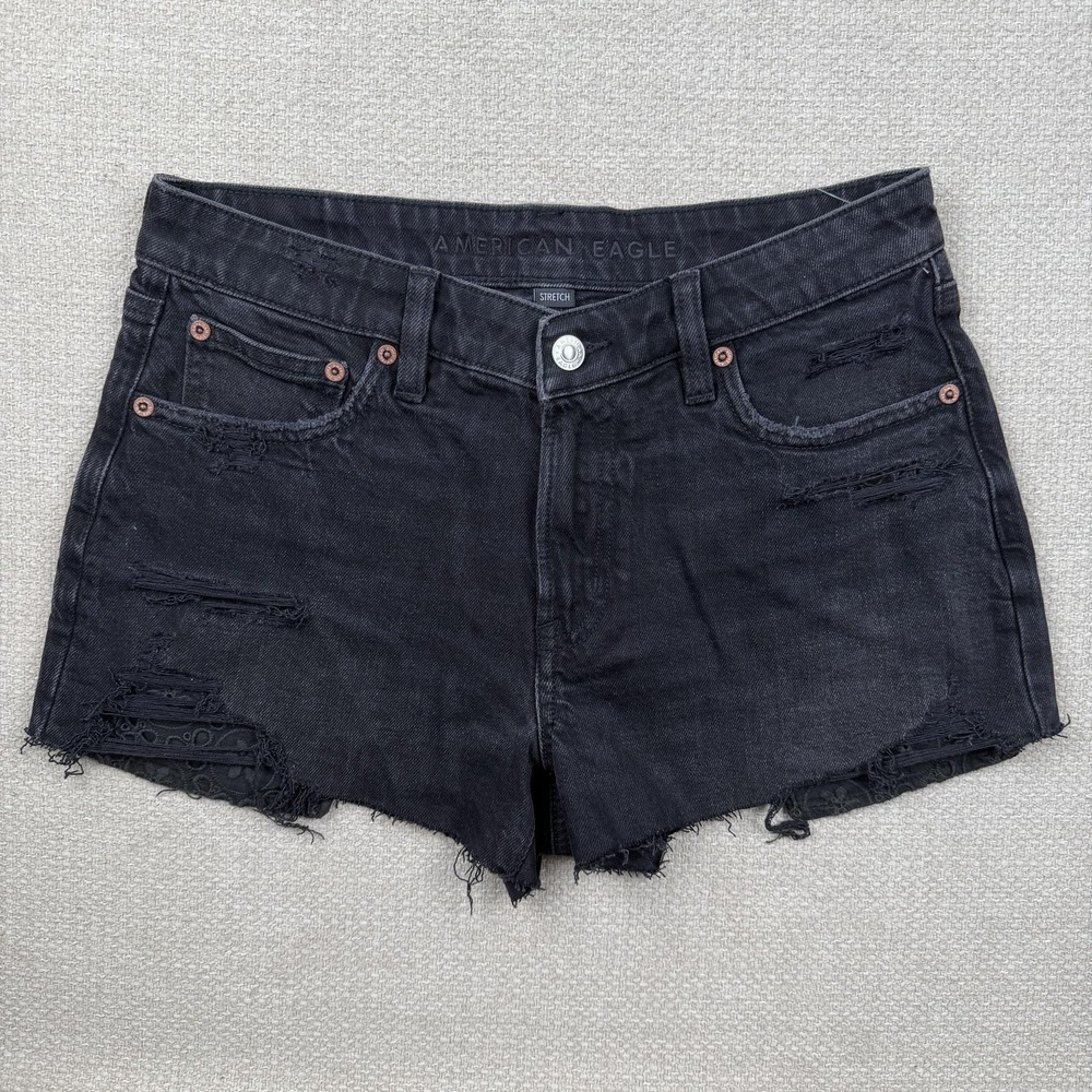 American Eagle Outfitters Shorts Womens 4 Black Distressed Cutoff Denim Stretch‎